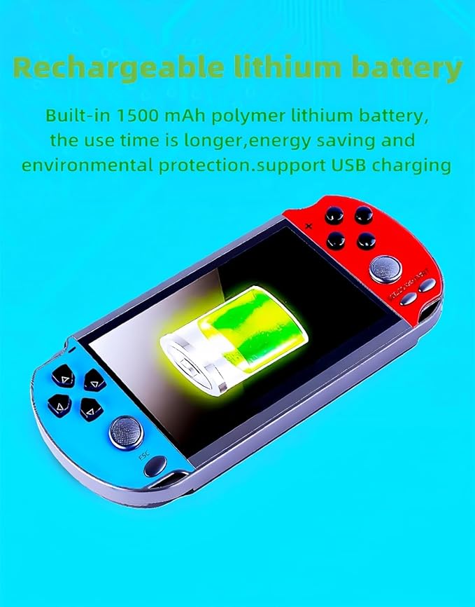MP4 Video Game Console 4.3 inch Dual Joystick Built-in 3000 Retro Games Support Arcade CPS/gba/gbc/gb/SFC/fc Video/Music/E-Book AV Out Rechargeable Lithium Battery Children's Gift(Blue)
