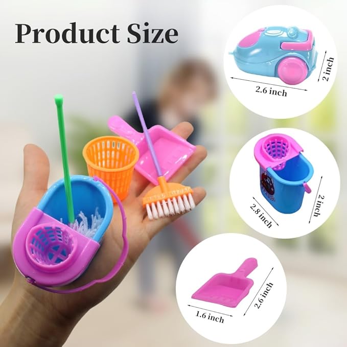 Doll House Accessories and Furniture Set, Miniature Bucket Doll Housework Cleaning Supplies Mini Dollhouse Accessories Dollhouse Furniture Decoration for 11.5 inch Doll (Doll House Cleaning)