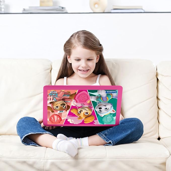 Lexibook, Paw Patrol, Bilingual and Educational Laptop Spanish/English, Toy for Children, 170 Activities to Learn, Play Games and Music, Large Screen, Pink/Blue, JC599PAGi2