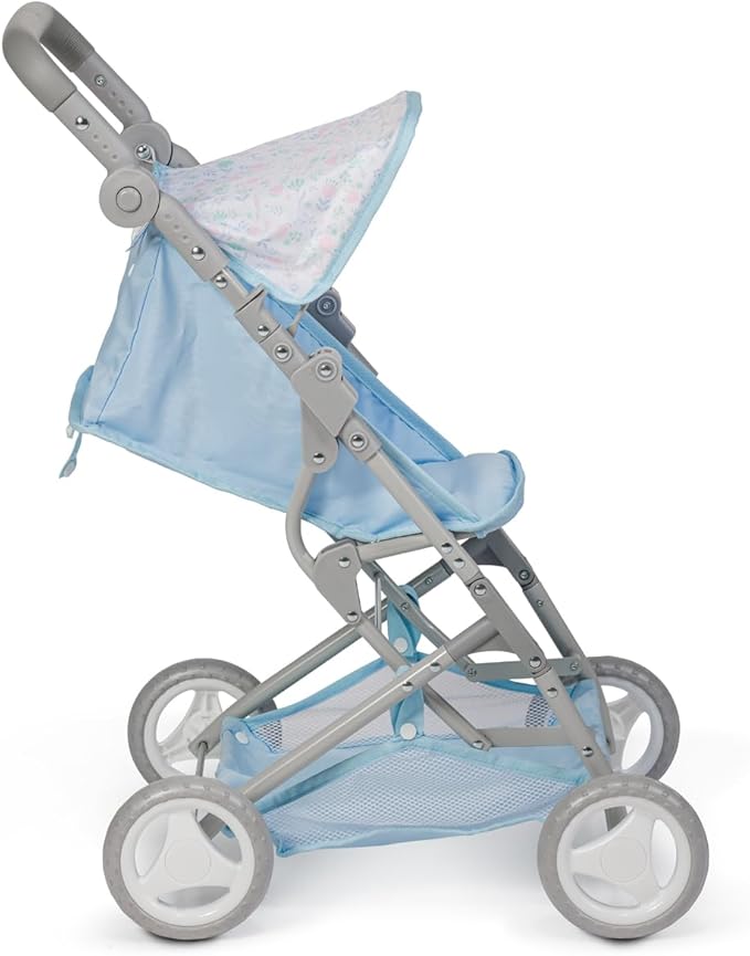 JC Toys - Berenguer Boutique | Fashionable Stroller with Canopy and Storage | Simple Folding |Blue Accessory Collection | for Dolls up to 18" | Ages 3+
