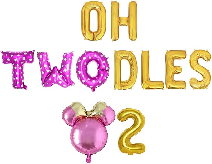 Pink Oh Twodles Balloon Birthday Banner Party Supplies Number 2 Balloon for 2nd Second Girl Birthday Party Decoration 13PCS Kit of Geloar (Pink)