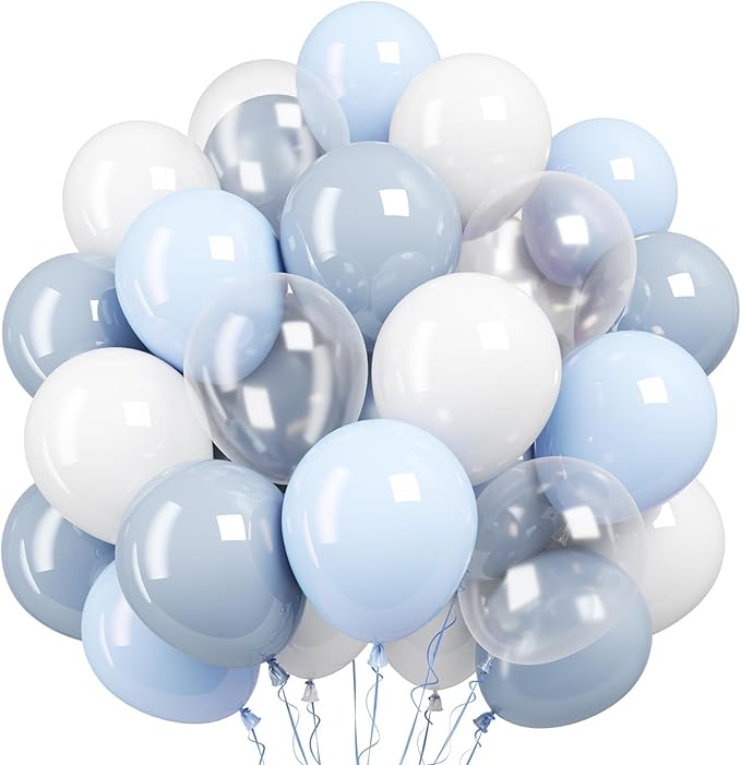 Pastel Blue and White Balloons,12 Inch Light Baby Blue and White with Clear Latex Balloon for Wedding Bachelorette Boy Gender Reveal Bridal Baby Shower Birthday Party Decorations