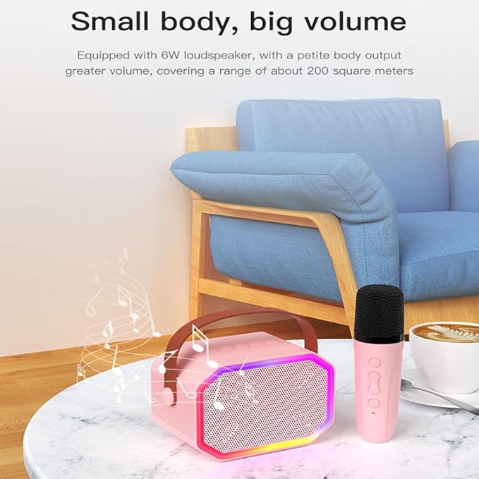 Karaoke Machine for Kids and Adults, Mini Portable Bluetooth Speaker with 2 Wireless Microphones and Lights for Girls Boys Family Home Party (Pinkcolor)