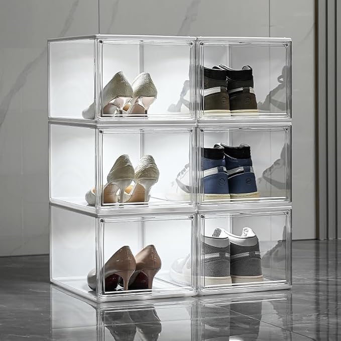 14.17"X10.63"X8.66" Acrylic Display Case with lights, Clear Storage Organizers Box with Magnetic Door, Dustproof Showcase for Handbags, Purses, Boots, Figures, Book