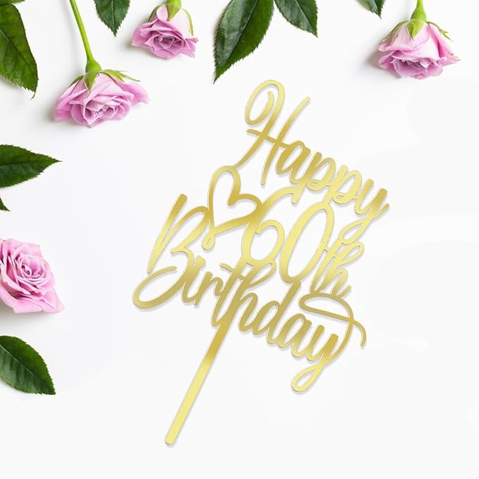 Acrylic Happy 60th Birthday Cake Topper - Cheers to 60 Years Cake Topper, 60 & Fabulous Cake Decoration for Hello 60th Birthday Anniversary Party Cake Decorations Supplies