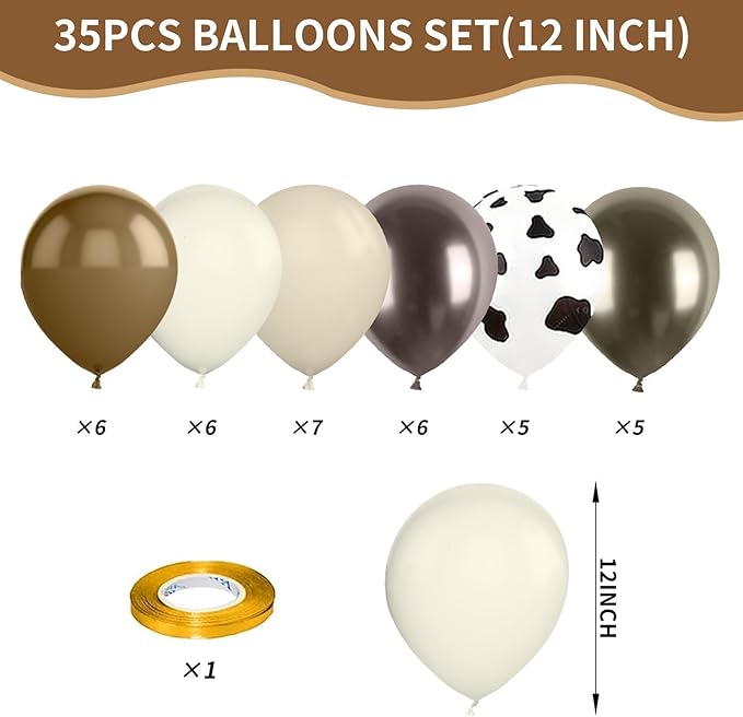 Western Cowboy Party Balloons,12 Inchs Black White Blush Brown Gold Balloons, Party Balloons for Birthday Baby Shower Engagements Weddings Anniversary Party Decorations