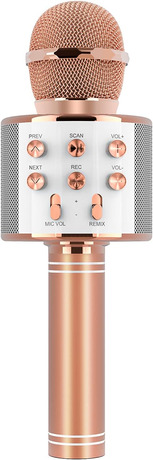 Microphone Gift Age 5-12 Girls Kids, Wireless Karaoke Microphone Toy for 6-11 Year Old Girl Children Singing Microphone Machine Gifts for 6-11 Year Old Girl Teens Birthday Gift for Girl Rose Gold MIC