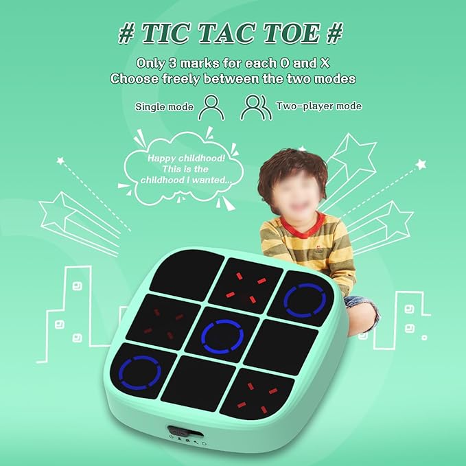 Tic Tac Toe Bolt Game, 4-in-1 Handheld Puzzle Game Console, Electronic Infinites Tic Tac Toes Bolt Travel Games for Educational and Memory Growth, Portable Fidget Toy Board Games for Kids and Adults
