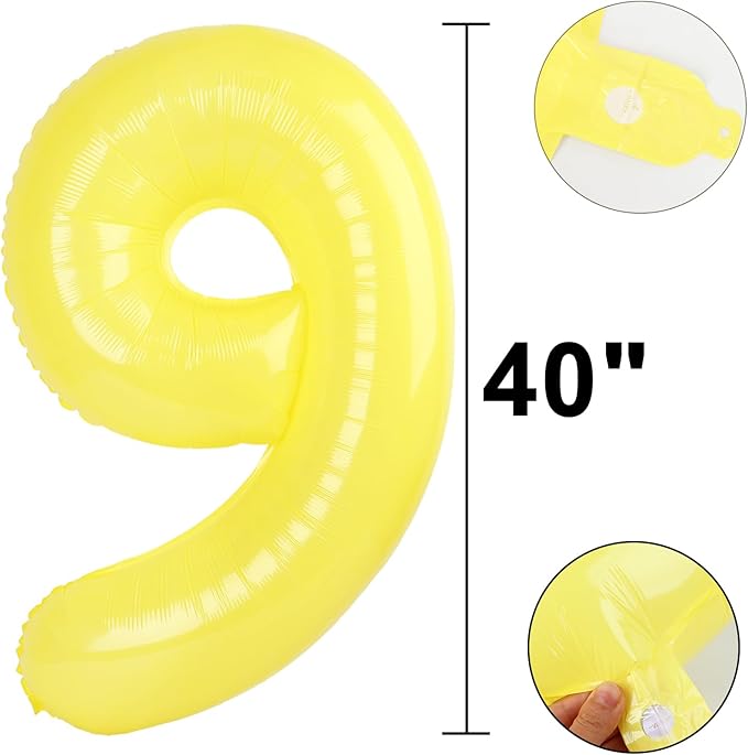 40 Inch Macaron Yellow Balloon Number 9,Jumbo Mylar Foil Helium Balloon for 9 19th 29th 39th 90th 99th Digital Balloons for Birthday Party,Wedding Anniversary Party Decorations