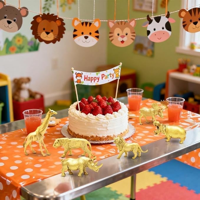 Metallic Gold Plastic Animal Figurines Toys, 12PCS Golden Safari Zoo Animal Figures, Jungle Wild Animals for Baby Shower Decor, Safari Themed Birthday Party, Christmas Decoration Gifts