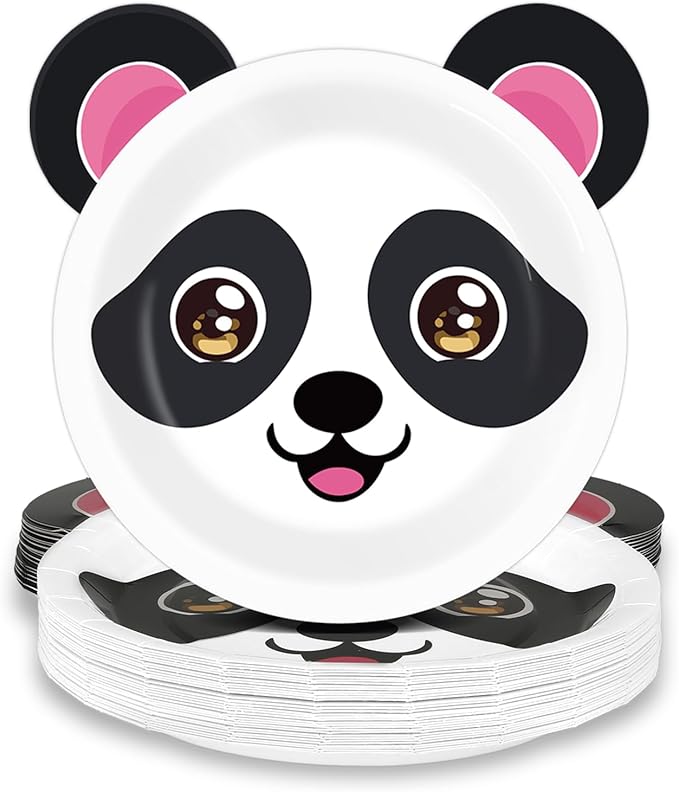 48Pcs Panda Birthday Party Supplies Panda Paper Plates Disposable Pandas Dessert Dinnerware Pandas Themed Party Favors Decorations Tableware Decor for Kids Cartoon Baby Shower Decoration