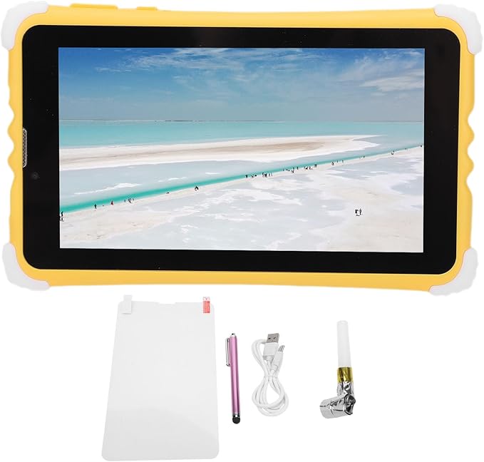ZJchao Kids Tablet, 11 Inch HD Screen with Sturdy Protective Case and Stand, 128GB ROM Expandable Memory for Children Learning, with Parental Controls and STEM Educational Games (Yellow)