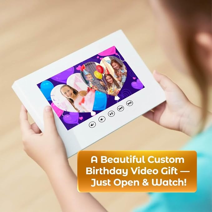 Custom Video Birthday Card for Little Girl – Personalized Slideshow Gift from Photos – 7” LCD Display, 512MB Memory, Rechargeable Battery