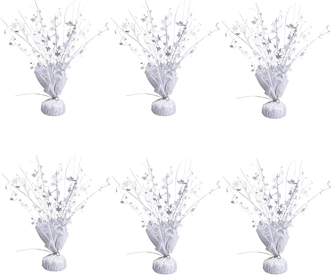 6 Pack Metallic Foil Spray Centerpiece Star Table Decoration Burst Table Centerpieces for Birthday Wedding Anniversary Graduation Holiday Party Supplies Decor (White)
