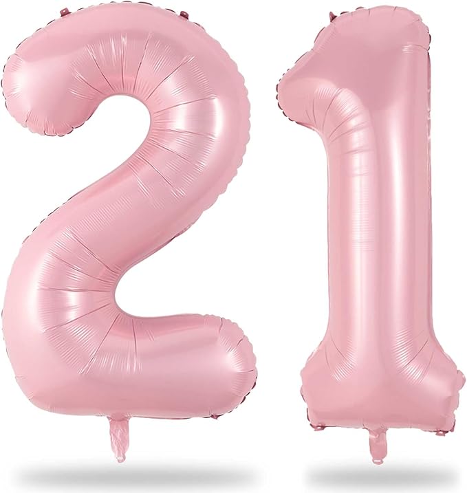 21 Balloons Number, Giant Pastel Pink Number 2 & 1 Helium Foil Balloon for Women 21st Birthday Decor, 40 Inch Self Inflating Mylar Number 21 Balloons for Girls Anniversary Party Decorations Supplies