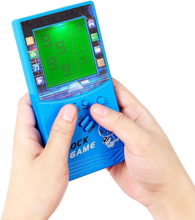 CZT Green Light Large Screen Retro Brick Game Console Built-in Classic Nostalgic Puzzle 999 in 1 Block Game Room/Outdoor/Travel Good Partner Children/Student Gifts (Blue)