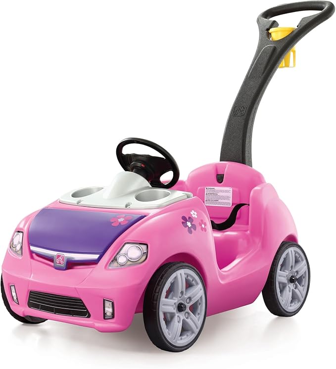 Step2 Whisper Ride II Kids Push Cars, Ride On Car, Seat Belt, Horn, Toddlers Ages 1.5 – 4 Years Old, Max Weight 50 lbs., Quick Storage, Stroller Substitute, Pink