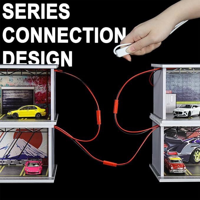 1/64 Hot diecast Wheels Cars Display case - 1/64 Scale Model Cars scenarios Display Box with LED Light and Acrylic Cover, Scenes Parking lot Diorama Storage Garage 6 Parking Spaces (Industry)