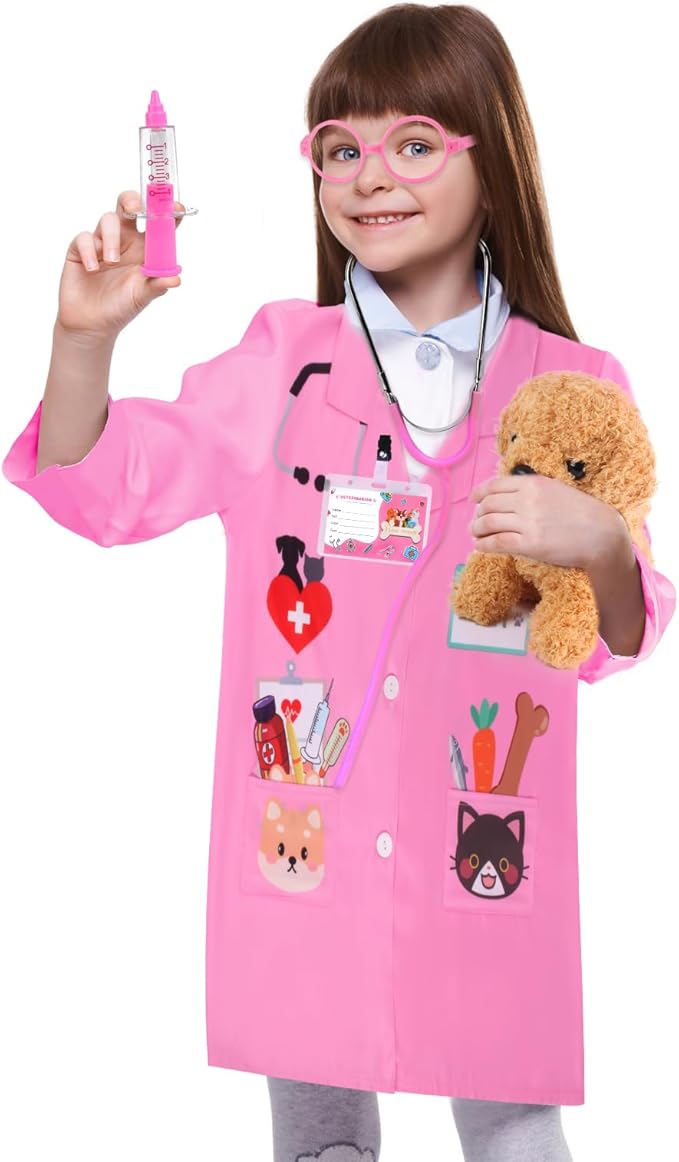 Kyson Veterinarian Costume for Kids 6 Pcs Animal Doctor Vet Dress Up Pretend Play for Boys Girls Halloween Career Day