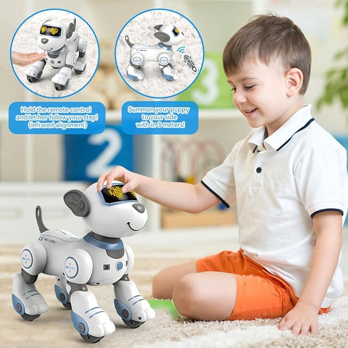VATOS Remote Control Robot Dog Toy for Kids - Interactive Touch & Follow 17 Functions Robot Dog Pet, Programmable Smart Walking Puppy Intelligent Dancing Dog Robot Toys for Girls 3-12 Gifts
