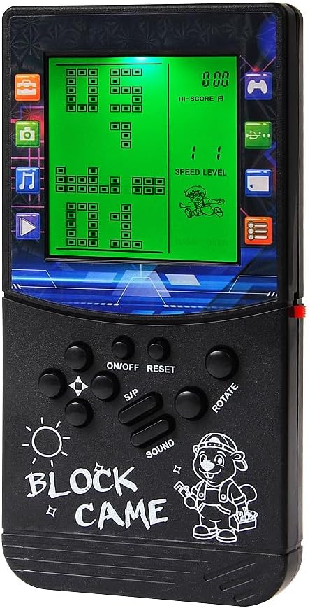 CZT Green Light Large Screen Retro Brick Game Console Built-in Classic Nostalgic Puzzle 999 in 1 Block Game Room/Outdoor/Travel Good Partner Children/Student Gifts (Black)