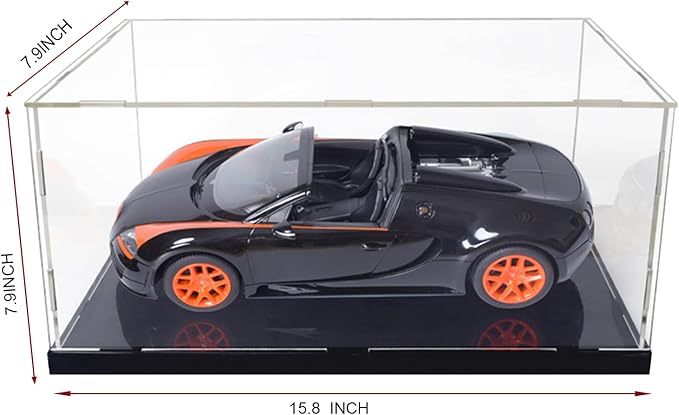 Clear Acrylic Display Case for Toys Collectibles，Assemble Acrylic Box Dustproof Protection Showcase with Black Wood-Plastic Base (15.7x8x8 inch;40x20x20cm)