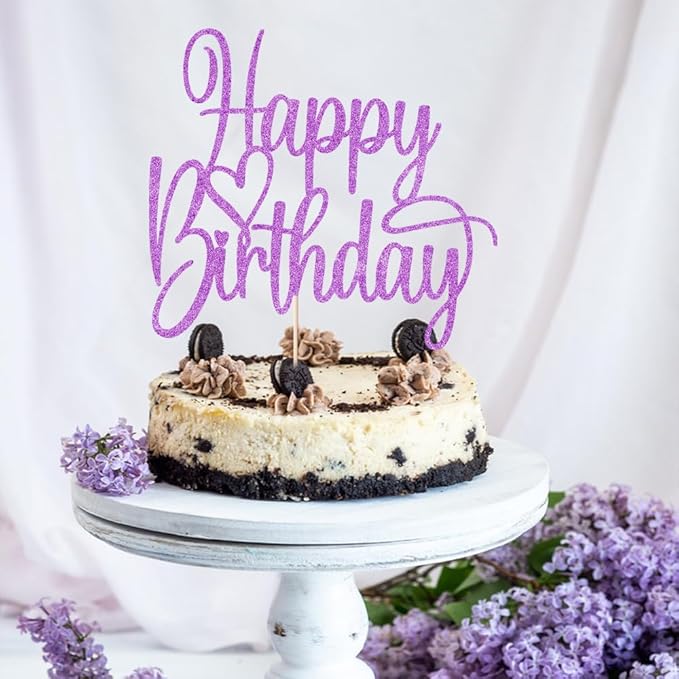Handmade Glitter Happy Birthday Cake Topper- Happy Birthday Cake Decor,Fabulous Cake Decoration，Anniversary Party Decoration Supplies (purple)