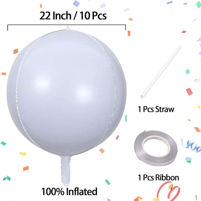 KALOR 10 Pcs 22 Inch White Mylar Balloons, Large 4D Giant Round Foil Balloon Big Mirror Metallic Balloons for Birthday Party Baby Shower Gender Reveal Supplies