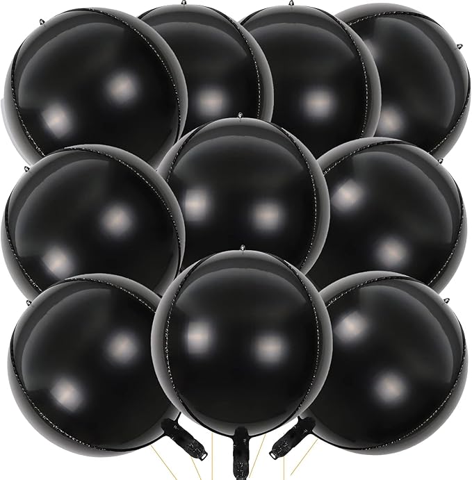 KALOR 10 Pcs 22 Inch Black Mylar Balloons, Large 4D Giant Round Foil Balloon Big Mirror Metallic Balloons for Birthday Party Baby Shower Gender Reveal Supplies