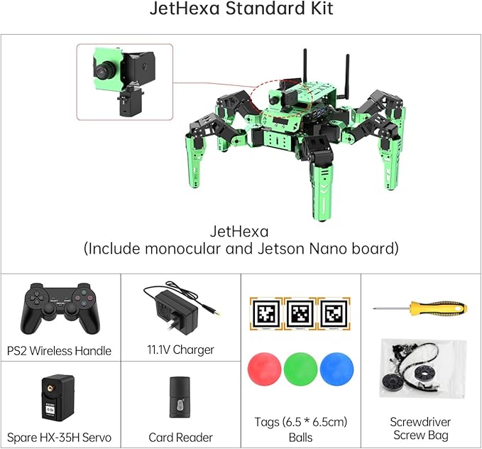 HIWONDER JetHexa Hexapod Robot Kit for ROS Jetson Nano AI Vision Monocular Camera Programmable Smart Robot Color Sorting Line Tracking Target Recognition, Standard Kit
