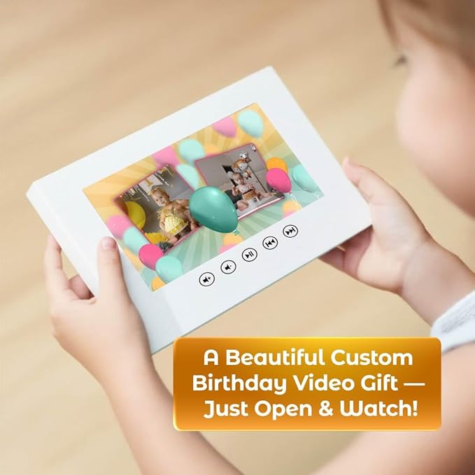 Baby Birthday Video Greeting Card – Custom Slideshow with Your Photos – Charming Keepsake for Kids – 7” HD Screen, 4GB Storage, Long-Life Battery, USB Rechargeable Design