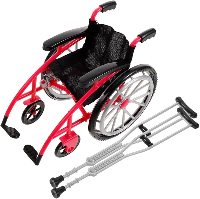 Angoily 1 Set Wheelchair Toys Mini Crutch Models Dollhouse Realistic Mobility Indoor Doll Wheelchair Baby Play Accessories Decorations Model Tiny Doll Playset Diy Landscaping Prop Princess Plastic Red