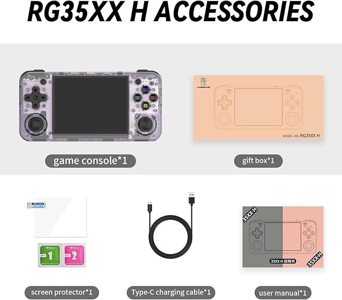 RG35XX H Retro Handheld Game Console 3.5 in IPS Screen Built-in 3300mAH Battery 64G TF Card Preinstalled 5000+ Classic GamesConsole RG35XX H Purple