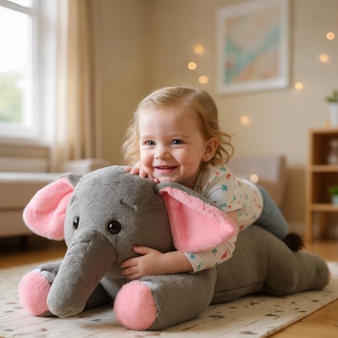 32" Big Elephant Stuffed Animal, Giant Grey Elephant Plush Toy Huge Size Fluffy Plushy Fat Plushie Gift for Kids