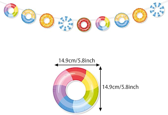 Zwiebeco Seaside Happy Birthday Party Decoration Banner Bunting Garland Hanging Paper for Summer Tropical Hawaiian Beach Pool Themed Boys Girls Kids Accessories Supplies