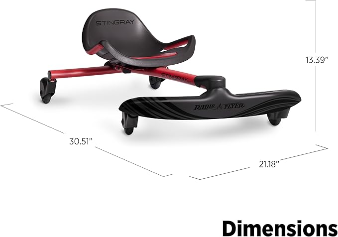 Radio Flyer Stingray Pro, for Ages 3-8, Hands Free, Foot Powered Ride On with 360-degree Caster Wheels, Adjustable Seat with Integrated Handles, Solid Steel Frame, Padded Seat, Kids Ride On Toys