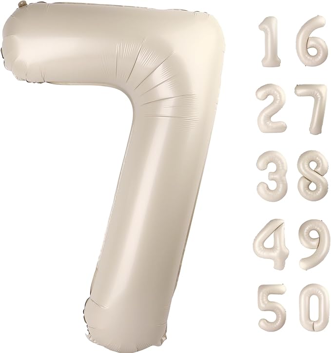 40 Inch Milk White Balloon Number 7 First Birthday Jumbo Mylar Foil Helium Cream Balloon for 17 27 37 Birthday Digital for 70th Party Wedding Anniversary Party Decorations
