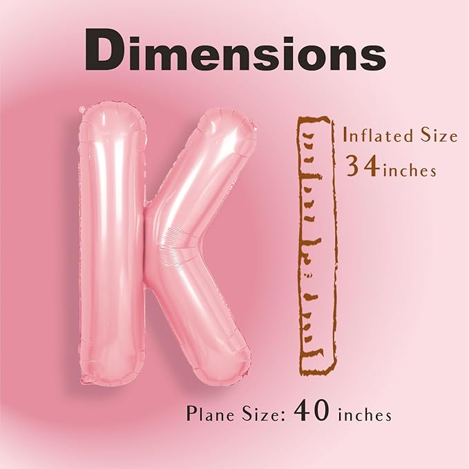 SUWEN 40 Inch Pink Large K Letter Balloons Big Foil Helium Letter Balloons A-Z Jumbo Mylar Happy Birthday Party Decorations for Girl Anniversary Party Supplies