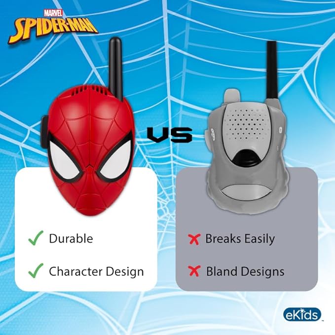 eKids Walkie Talkies for Kids, Static Free and Extended Range, Indoor and Outdoor Toys (Spiderman)