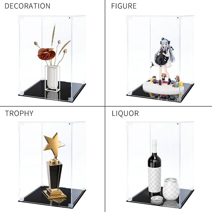 Clear Acrylic Display Case with Magnetic Front-Open Door, Large 10x10x10 inch Storage Box & Organizer for Collectibles, Action Figures, Toys, Purses ﻿