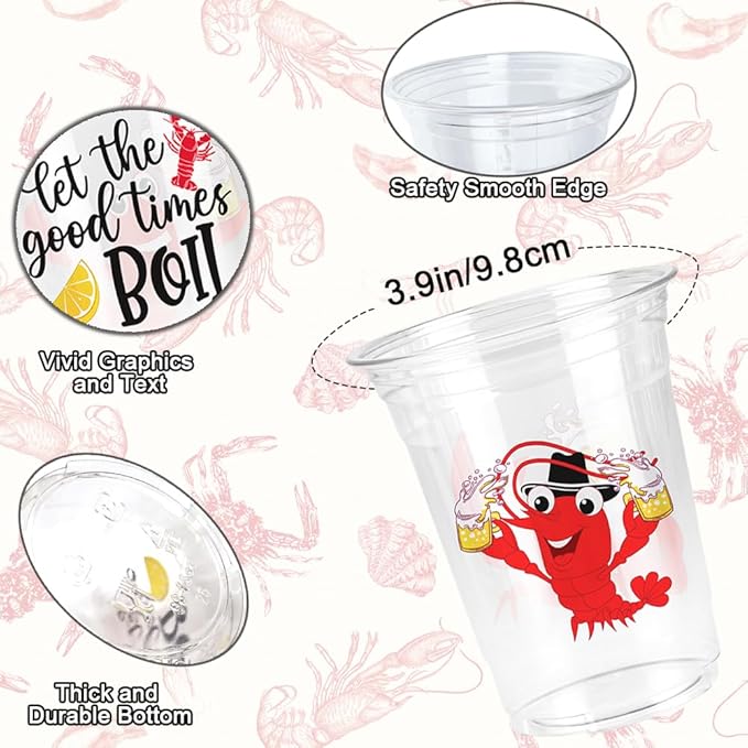 100 Pcs Crawfish Boil Cups, 16 oz Plastic Cups Disposable Party Decoration Lobster Cup Drinking Tableware for Party Supplies