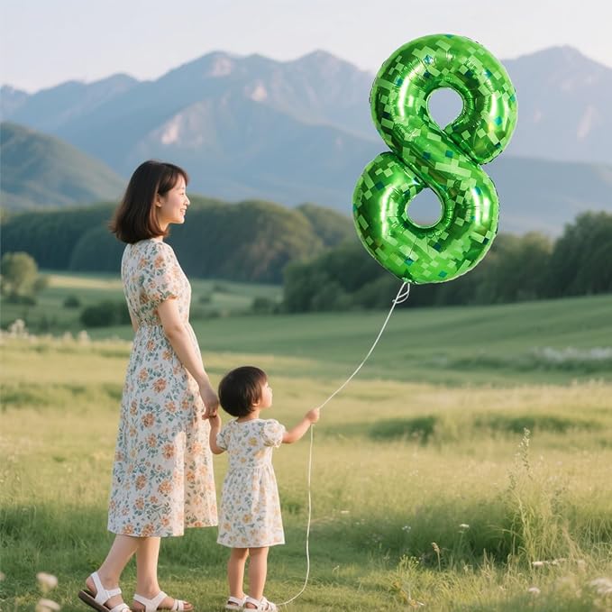 4Pcs Large Pixel Boxes Cube Foil balloons 22Inch Video Game Miner Theme Mylar Balloon Pixel Mining Game Birthday Party Decorations Supplies Green