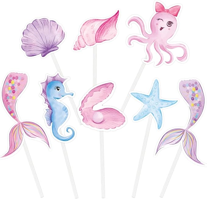 WERNNSAI 32PCS Mermaid Cupcake Toppers - Glitter Mermaid Birthday Decorations Under the Sea Cake Toppers Birthday Party Cake Decorations for Girls Kids Baby Shower