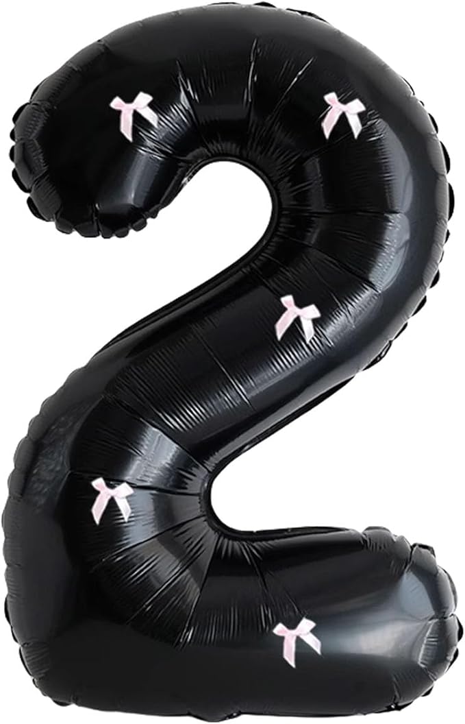 PLAP Birthday Number Balloon Bow Black Party Supplies 32 "Birthday Number Decoration (Number 2)