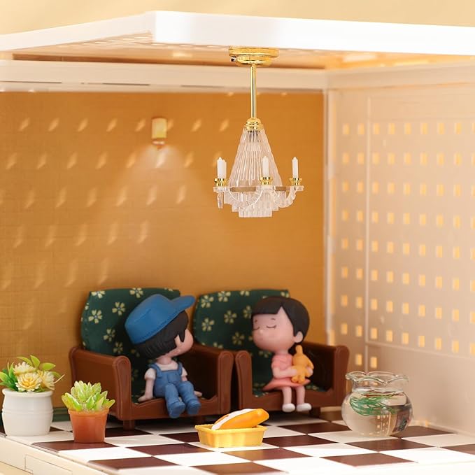 TOYANDONA Dollhouse Chandelier - 1/12 Scale Doll House Ceiling Lamp Miniature Dollhouse Lights Led Battery Operated for Doll House Decoration Accessories