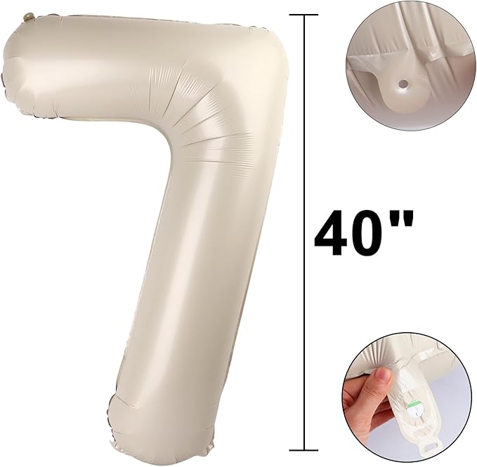 40 Inch Milk White Balloon Number 7 First Birthday Jumbo Mylar Foil Helium Cream Balloon for 17 27 37 Birthday Digital for 70th Party Wedding Anniversary Party Decorations