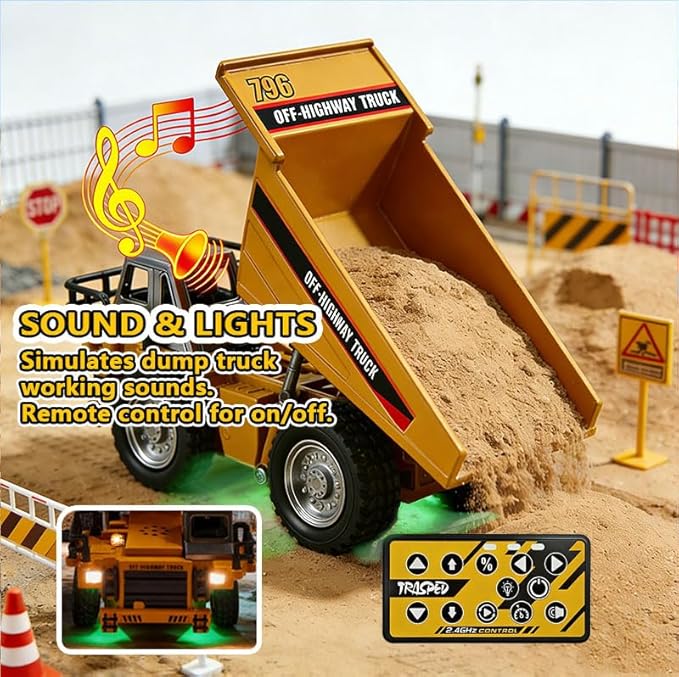 1:64 Mini RC Dump Truck Toy, Alloy Metal Construction Vehicle with App & Remote Dual Control, Variable Speed, LED Lights & Sound, RC Engineering Car Gift for Kids & Adults