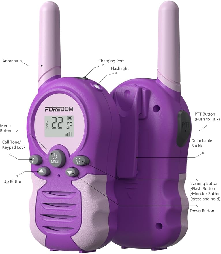 FOREDOM Rechargeable Walkie Talkies for Kids Walkie Talkies Long Range for Boy & Girl Age 3 to 12 Year Old Birthday Toys - 2 Pack