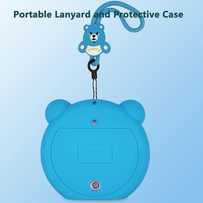 Silicone Cover Case for Punirunes Interactive Digital Toy Squishy Characters Pet, Screen Protector for Punirunes Virtual Electronic Pets Accessories(Silicone Case and Lanyard) (Blue)