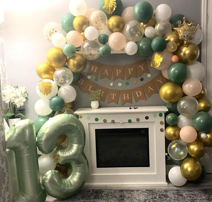 40 Inch Sage Green 3 Large Number Balloon, 3 13 23 30 33 36 Oliver Green Birthday Party Decorations, Number Three Foil Balloons for Anniversary Party Graduations Celebration Supplies